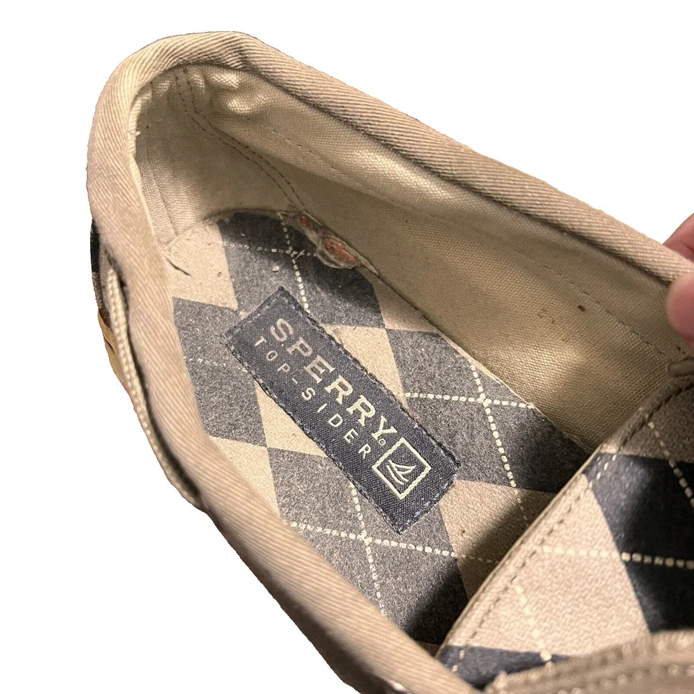 Sperry Topsides Boat Shoes Men's 11.5 M Gray Argyle Preppy Canvas Summer Beach